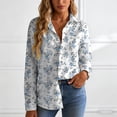 thumbnail image 4 of felwors Button Down Shirt for Women 3/4 Sleeve Blouses Floral Printed Tops Business Casual Work Outfits (Sky Blue, XL), 4 of 8
