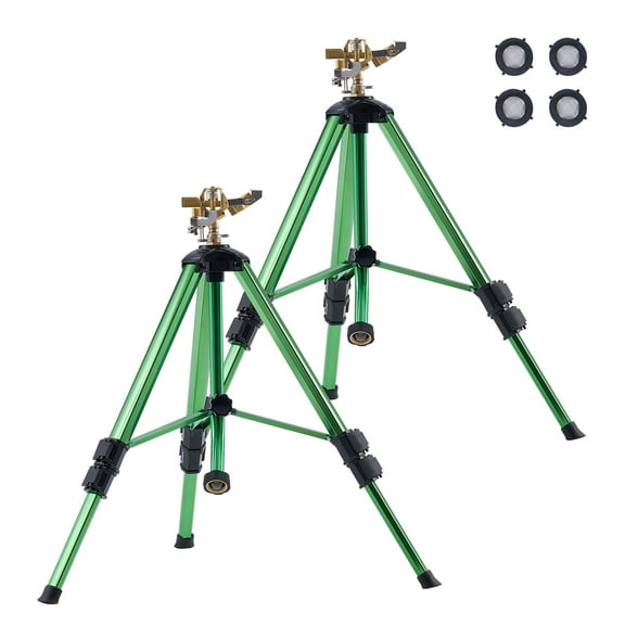VEVOR Impact Sprinkler on Tripod Base, 2 Packs, Heavy Duty Tripod Sprinklers with Brass Head & 3/4"NH Connector, 360 Degree Large Area Irrigation Sprinkler, Adjustable Heights Sprinkler for Yard