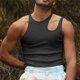 thumbnail image 2 of Camisa hueca con hombros sin mangas, chaleco irregular de color puro, camiseta amigable con la piel para hombres, 2 of 6