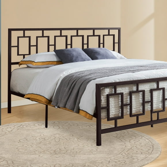 Farmhouse King Size Bed Frame, Metal Platform with Wrought Iron Headboard and Footboard, Under Bed Storage, No Box Spring Needed, Copper Color