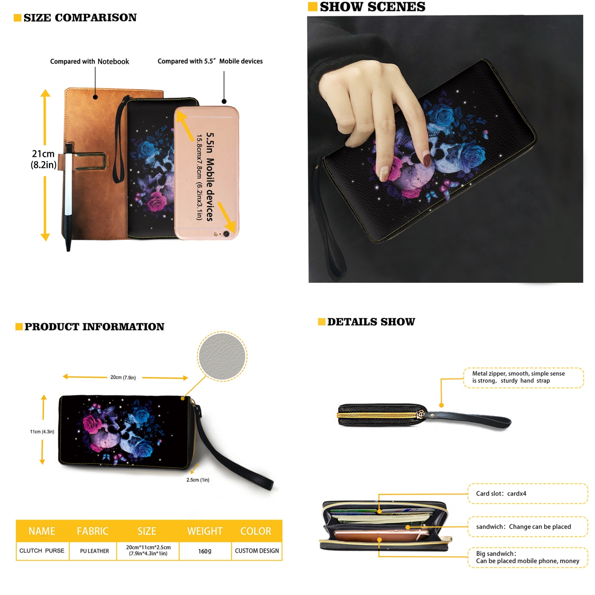 ZUXONGSY Skull Rose Butterfly Print Womens Handbag Set Wallet and Purse Set Top Handle Handbag with Wristlet Wallet Set for Ladies Shopping Travel