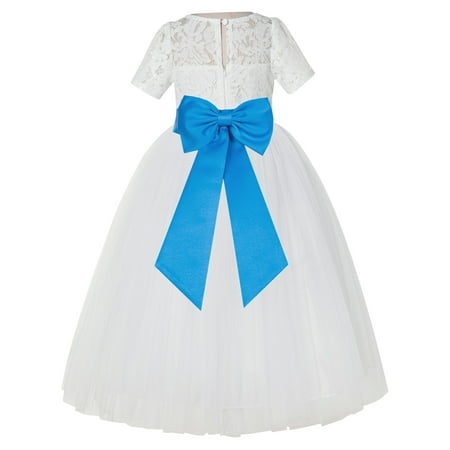 

Ivory Floral Lace Vintage Flower Girl Dresses for Wedding Pageant LG2T