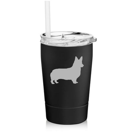 

12 oz Tumbler Double Wall Stainless Steel Vacuum Insulated Coffee Travel Mug With Straw Corgi