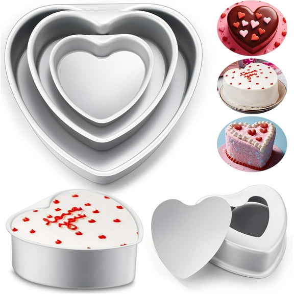3 Pcs Heart Cake Pan Aluminum Cake Pan with Removable Bottom 4 Inch/6 Inch/8 Inch Nonstick Baking DIY Baking Mold Tool for Mother's Day Wedding Birthday Holiday Party