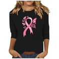 thumbnail image 2 of Alkepwun Pink Ribbon Shirts for Women Breast Cancer Awareness T Shirts 3/4 Sleeve Crew Neck Pullover Tops, 2 of 4