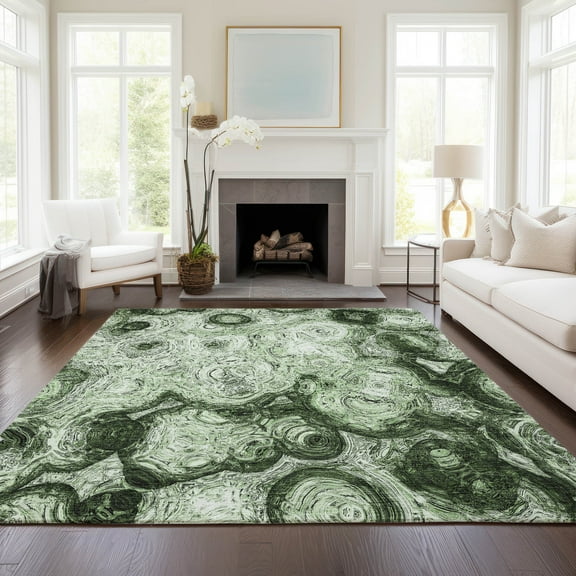 Addison Rugs Chantille Indoor/Outdoor Transitional Circles Green Washable Rectangle Rug, 9' x 12'