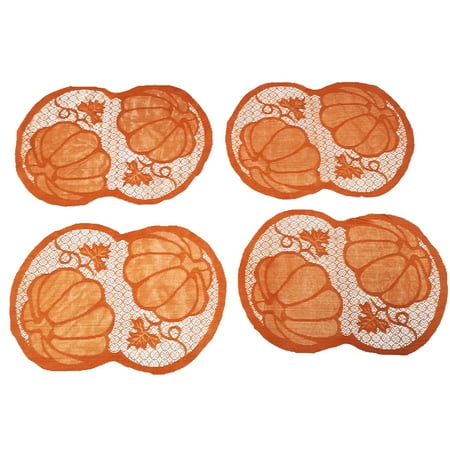

4Pcs Thanksgiving Lace Placemat Pumpkin Leaves Table Cover Orange Table Mat Tabletop Protection Kitchen Supplies