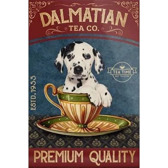 Dalmatian Dog Coffee Tin Sign Poster Retro Street Garage Home Cafe Bar Kitchen Farm Wall Decoration Bathroom Metal Tin Sign 12x18 inch