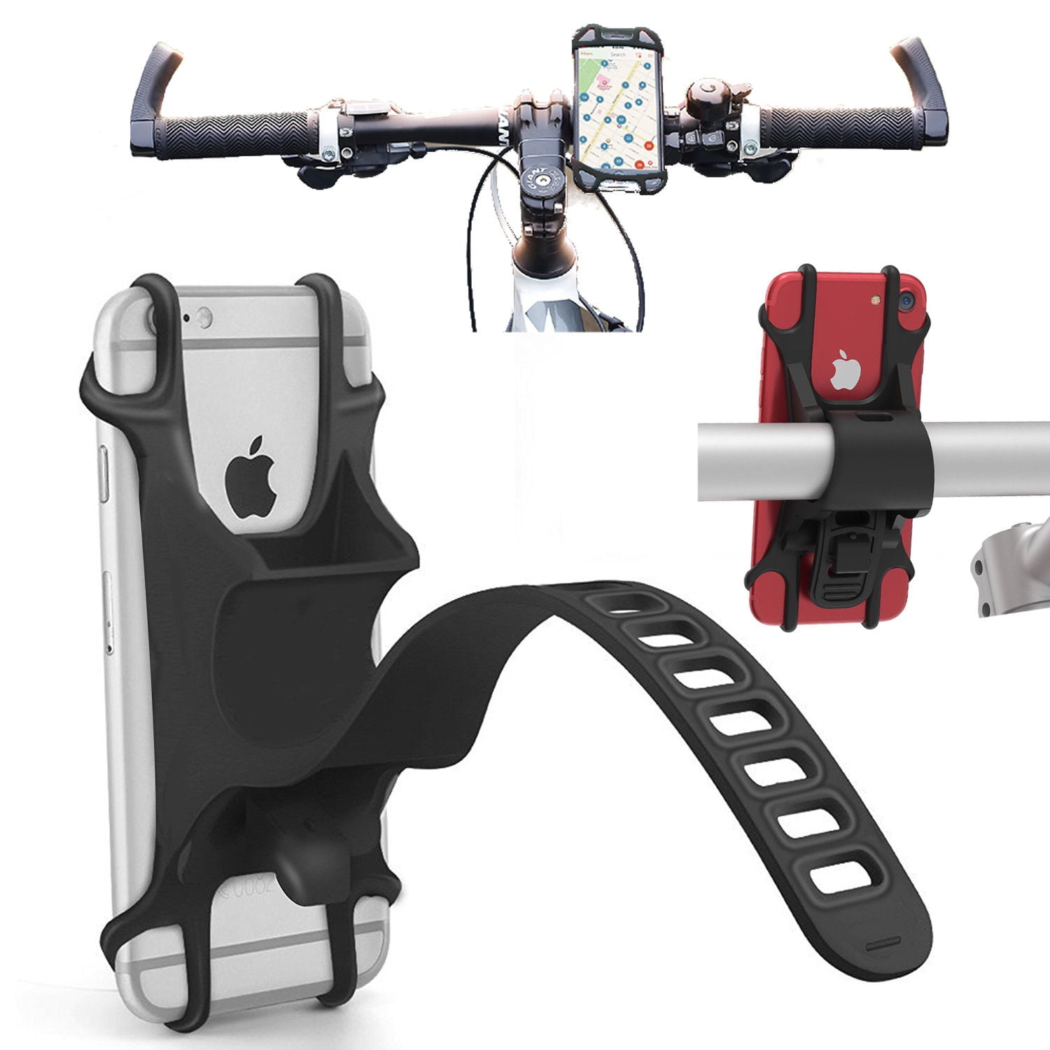 for iPhone X XS MAX XR 8 7 6 Plus Phone Holder for Bicycle/Motorcycle Universal Cell Phone Cradle Clamp Handlebar Rack Bike Phone Mount Samsung S9 S8 S7 S6 S5 Edge Note LG 