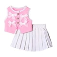 thumbnail image 2 of ITSAME Toddler Girls Outfit 2-Piece, Cute Bow Button Up Vest and Pleated Skirt Summer Casual Fashion Set Pink Size 6-9M, 2 of 5