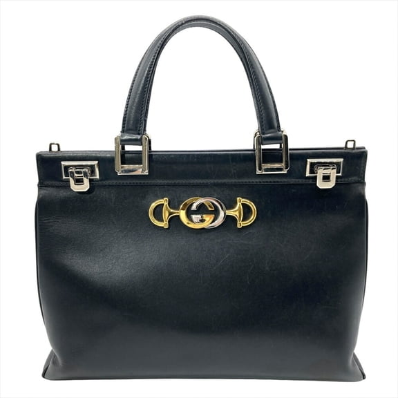 Pre-Owned Gucci Zumi Medium Handbag Leather 564714 Black with Silver and Horsebit... (Good)