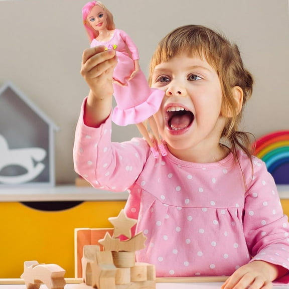 PPgejGEK 1PC 11.5-inch Pink Articulated Pregnant Doll with Baby in Tummy ABS Plastic Toy for Kids Role Play Gift