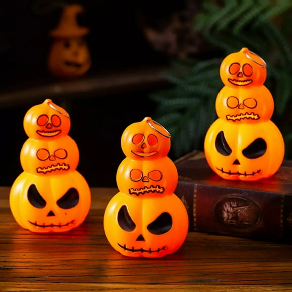 LED Halloween Pumpkin Lantern Realistic 3-Tier Light Up Spooky Face Pumpkin Lamp for Halloween Garden Patio Front Door Porch Decor