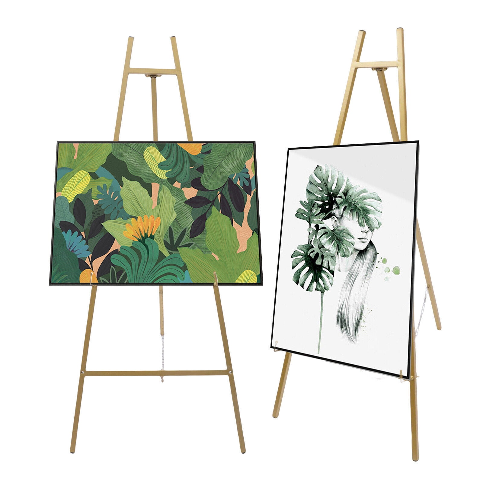 2 Pack Easel Stands Floor Easel Foldable Display Stand Height Adjustable Gold Easel Stand for Weddings Shops Exhibitions