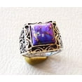 thumbnail image 4 of Purple Copper Turquoise Mans Ring, Natural Copper Turquoise, Silver Jewelry, 925 Silver Ring, Birthday Gift, Heavy Mens Ring, Arabic Design, Ottoman Style Ring, Christmas, Turkey Mens Signet Ring, 4 of 5