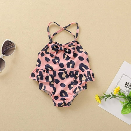 

CHGBMOK Summer Toddler Swimsuit Baby Girls Leopard Print Cross-Strap One-Piece Swimsuit