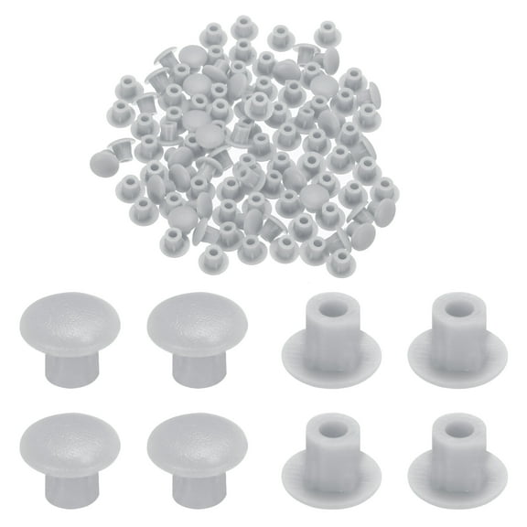 100pcs Plastic Hole Plugs, 5mm (3/16 Inch) Light Grey Screw Caps Cover Snap in Locking Round Button Top Shelf Plugs