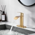 thumbnail image 2 of WOWOW Waterfall Bathroom Faucet, Gold Bathroom Sink Faucet for 1 Hole or 3 Holes, Single Handle Vanity Faucet with Metal Pop up Drain, Stainless Steel Basin Sink Faucet Tap for RV Lavatory, 2 of 7