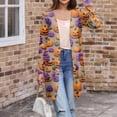 thumbnail image 4 of WTOBBY Women's Halloween Print Mid-Length Cardigan Jacket Open Front Long Sleeve Comfortable Loose Fit Cover Up With Pockets Fall Fashion Top,Dark Blue XL, 4 of 8