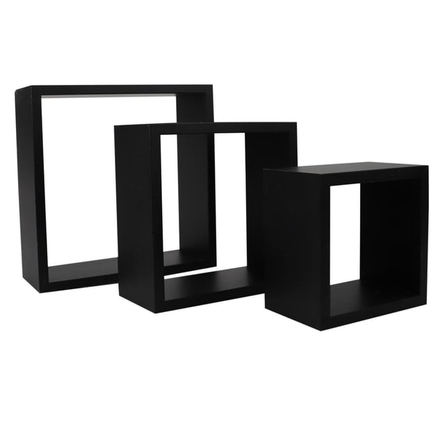 Set 3 repisas flotantes cuadradas minimalista negras ELLEGANCE HOUSEWARE FS39095