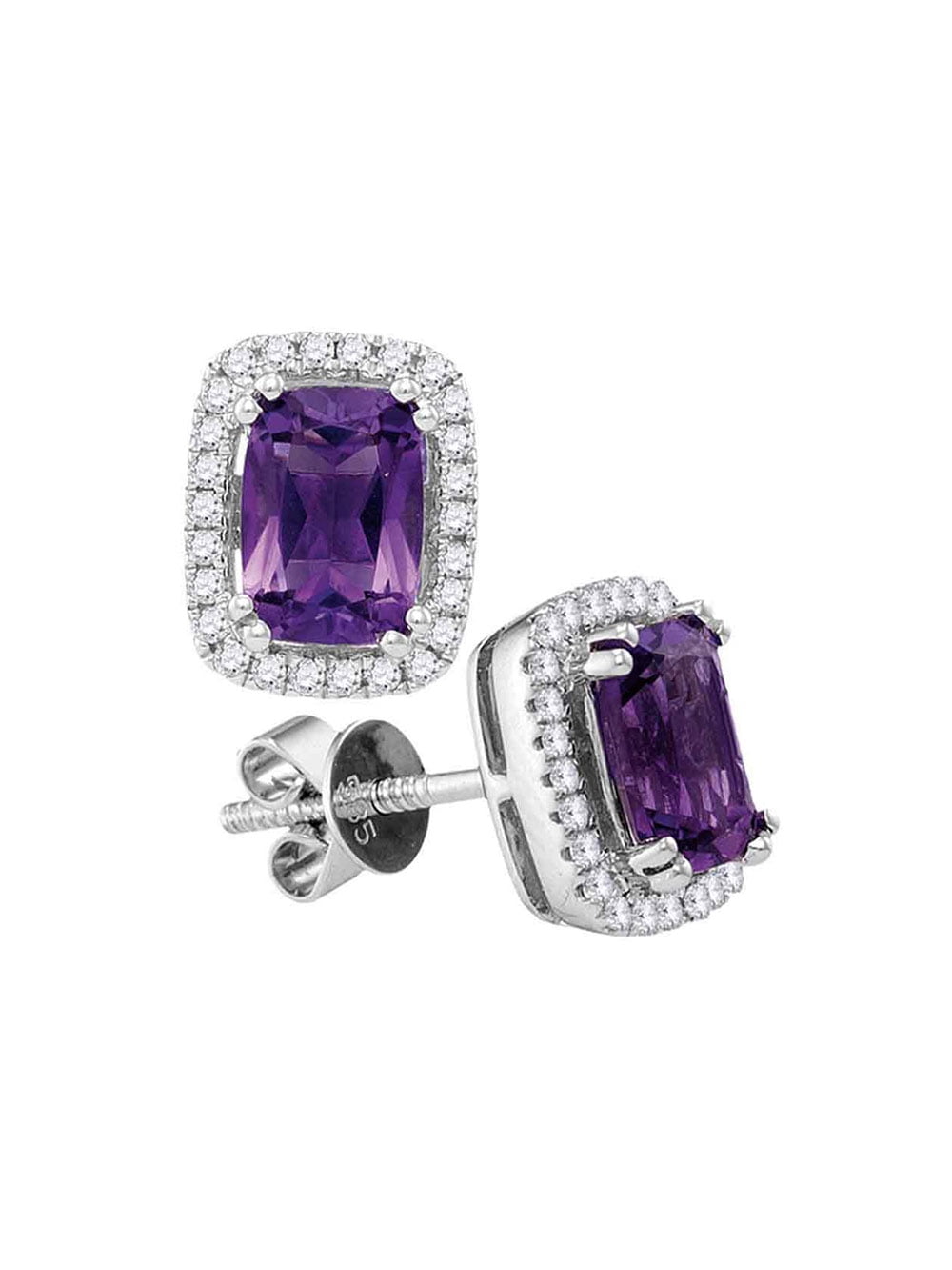 FB Jewels Solid 14k White Gold Studs Oval Gemstone and Diamond Earrings FB Jewels Solid 14k White Gold Studs Oval Gemstone and Diamond Earrings