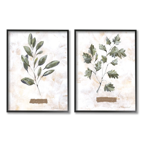 Stupell Country Herbs Basil Parsley Sprigs Botanical & Floral Painting Black Framed Art Print Wall Art, Set of 2