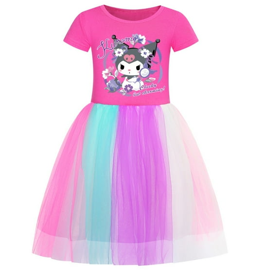 Girls Cartoon Kuromis Dress Cute Outfit Kids Short Sleeve Casual Dresses Birthday Gifts Kawaii Clothes 3-9 Years 