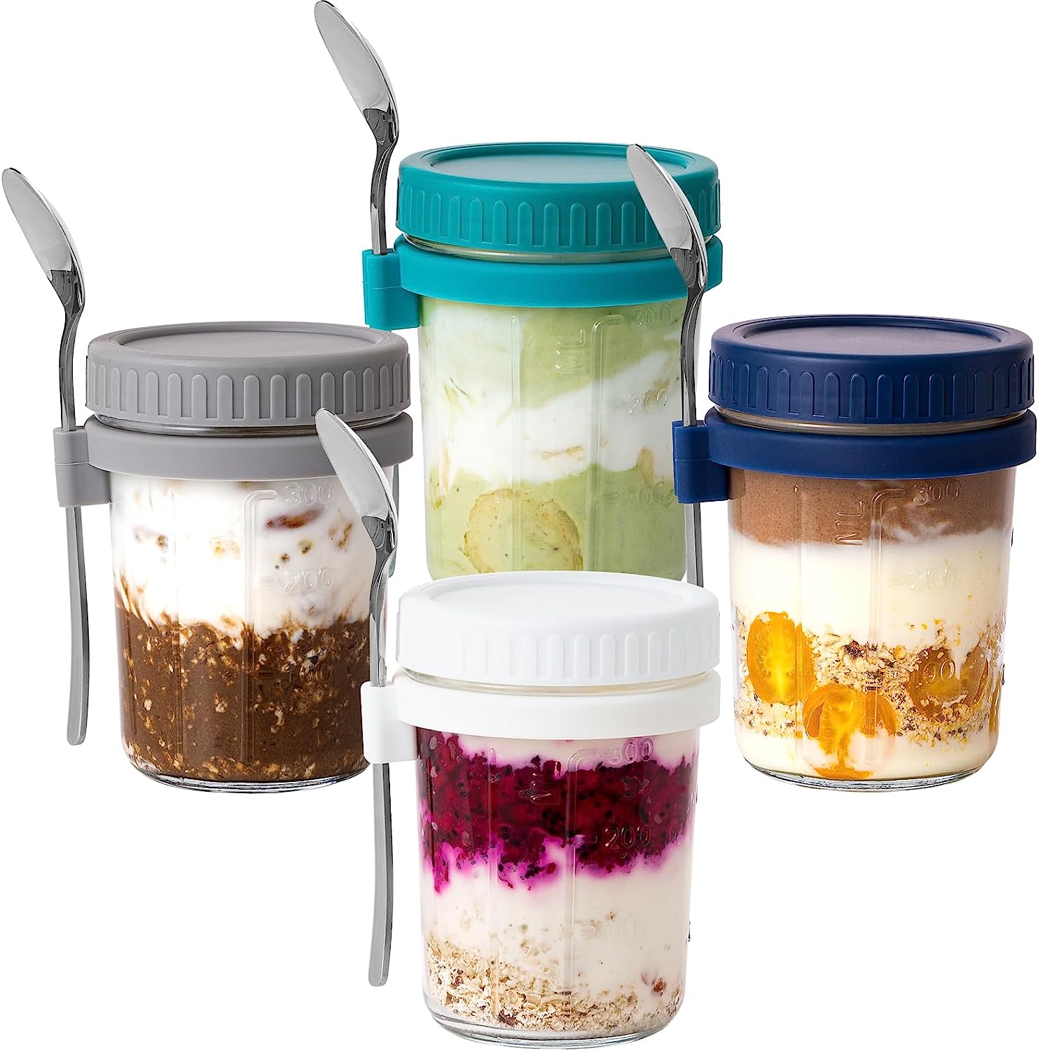 HBlife 4Piece Overnight Oats Containers with Lids and Spoons, 16 oz