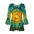 thumbnail image 4 of CYMMPU Tunic Tops 3/4 Sleeve Tie Dye Loose Fit Summer Trendy Shirts Blouses for Women Dressy Casual Button V Neck Flare Sleeve Spring Tops Pleated Dressy T-Shirts Multicolor L, 4 of 5