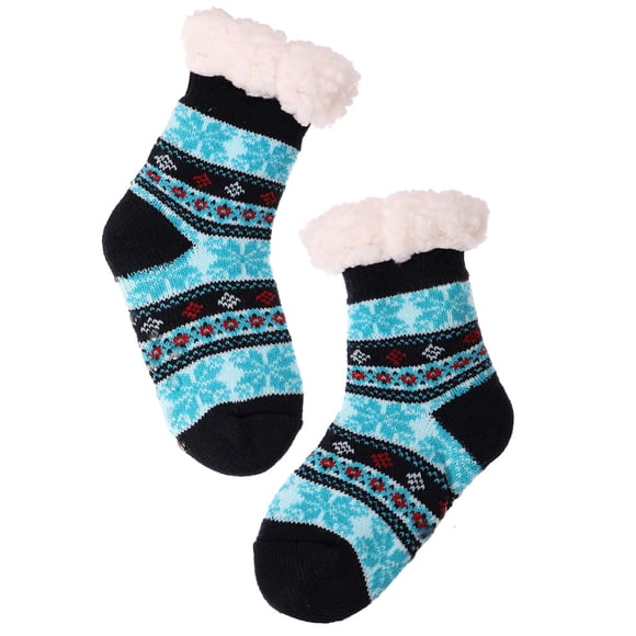 MOGGEI Chaussettes Pantoufles Filles Garçons Enfant Chaud Moelleux Doux Doublé Polaire Épais Sherpa Hiver Chaussettes Enfants (Bleu, 9-12 Ans)