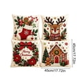 thumbnail image 3 of 4‑Pack Cream Linen Christmas Throw Pillow Covers 18 Inch, Stocking Gingerbread Reindeer Wreath Cushion Cases for Sofa Couch Xmas Holiday Home Decor, 3 of 9