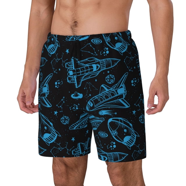 Balery Spacecraft Bañador para hombre, shorts de playa de secado rápido con entrepierna y forro de compresión-Medium