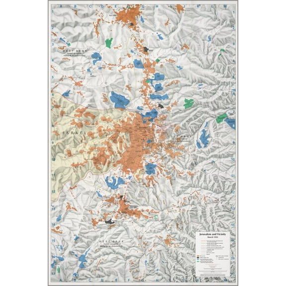 24"x36" Gallery Poster, cia map of Jerusalem and Vicinity, March 1993