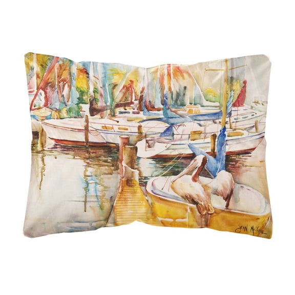 Carolines Treasures JMK1042PW1216 Sailboat  with Pelican Golden Days Canvas Fabric Decorative Pillow  12H x16W