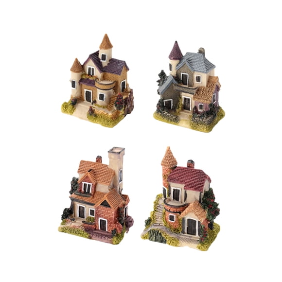 Miniature Fairy Garden Mini Stone House Ornament Plant Cottage House Resin Decoration for Garden Outdoor Home Decor (1 Set Including 4 Pieces)