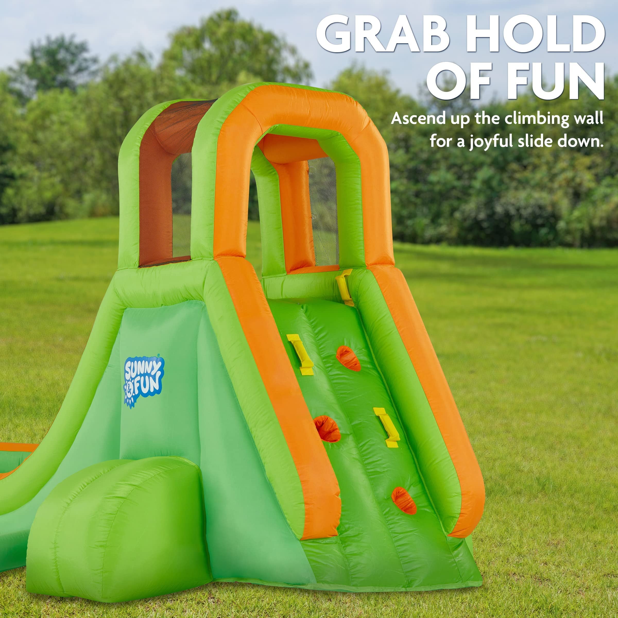 Sunny & Fun Fun Water Slide Park Inflatable Water Slides with Climbing Wall & Deep Pool