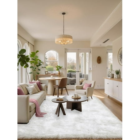 Jingle bears White 6x9 Fluffy Rug for Living Room Bedroom Furry Fuzzy Faux Sheepskin Fur Large Area Rug Rectangle