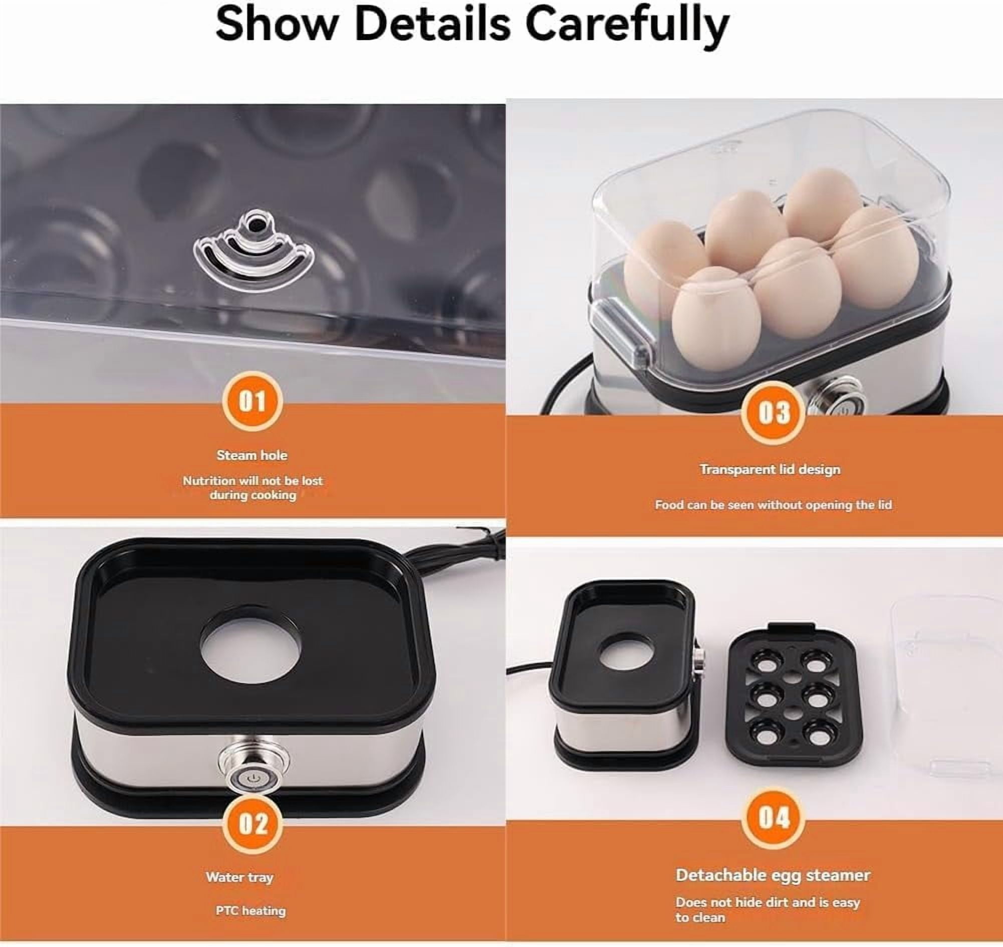 Automatic Egg Cooker, Hard Boiled Egg Maker Machine with Auto Shut-Off, 6 Egg Capacity for Hard, Medium, Soft Boiled & Poached Eggs