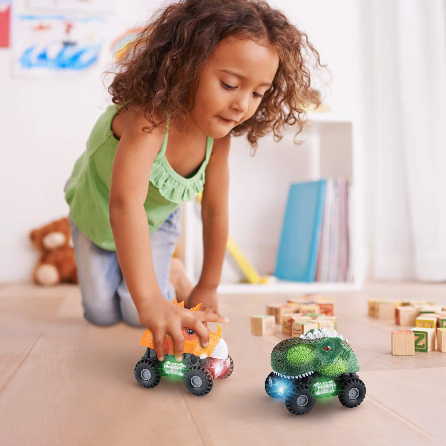 Dino Cars Vehicles Playset Toddler Infant Early Education for Boys and Girls POAOVL Dinosaur Car Toys Cool Mist Spray Fun Kids Dinosaur Toy with Light /& Sound