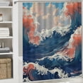 thumbnail image 6 of Orinice Japanese Ocean Shower Curtain Nautical Blue Sea Wave Beach Theme Small Window Curtain Bathroom Decor Set with Hooks Waterproof Washable  60x72, 6 of 7