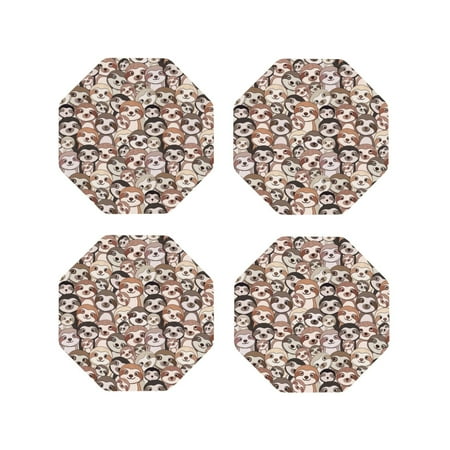 

Matuu Brown Sloth for Cup Coasters Set of 4 Leather Coasters Desk Coasters for Office Measures 4” x 4”-Octagon