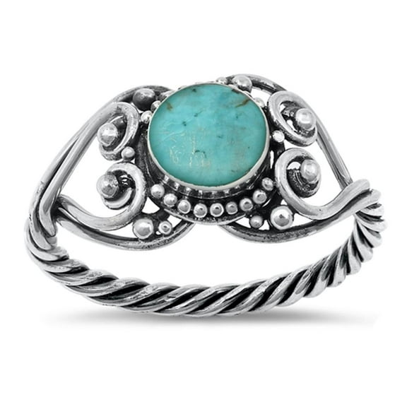 CHOOSE YOUR COLOR Rope Heart Vintage Promise Simulated Turquoise Ring .925 Sterling Silver Band Blue CZ Female Size 5