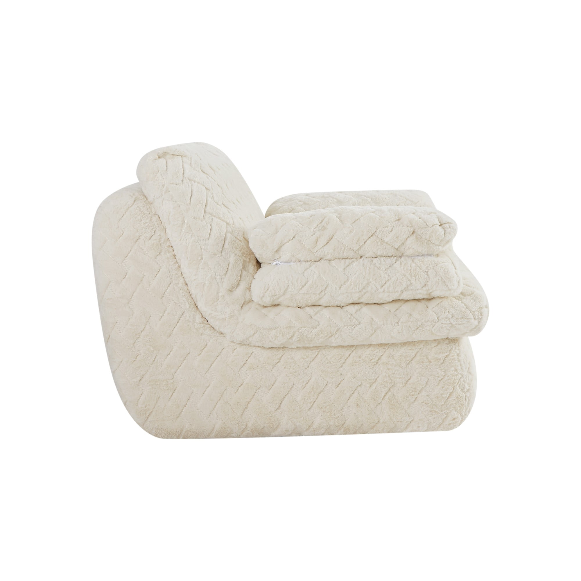 Aukfa Full Compression Swivel Sofa Chair – Corduroy Modular Sectional Sofa with Cloud Cushions, Deep Seat & Bolster Armrests for Living Room, White