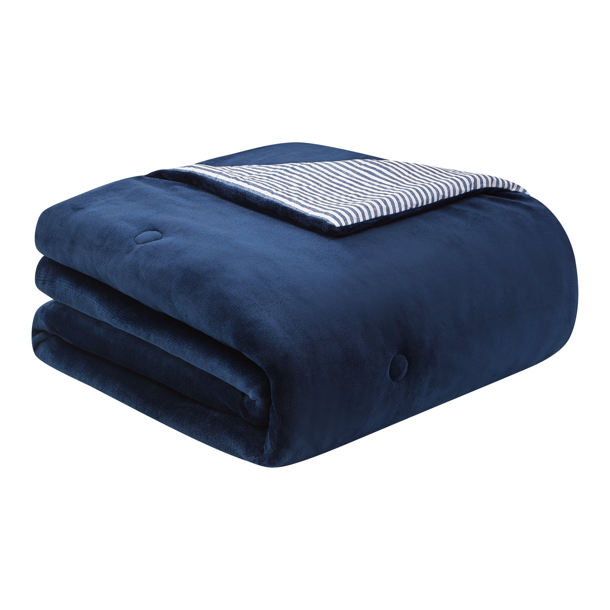 Mainstays 11-Piece Bed in a Bag Comforter Set with Sheets, Navy Microplush, Queen, Unisex