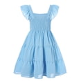 thumbnail image 5 of Lanbubble Girls Dress Blue A-Line Ruffle Sleeve Casual Holiday Summer Dress, 11-12 Years, 5 of 9