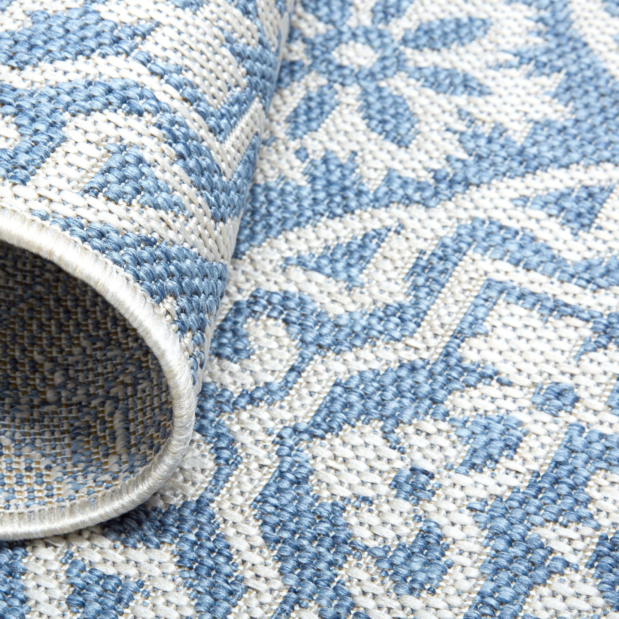 Nicole Miller New York Patio Country Danica Transitional Geometric Indoor/Outdoor Runner Area Rug, Blue/Grey, 1'9"x7'2"