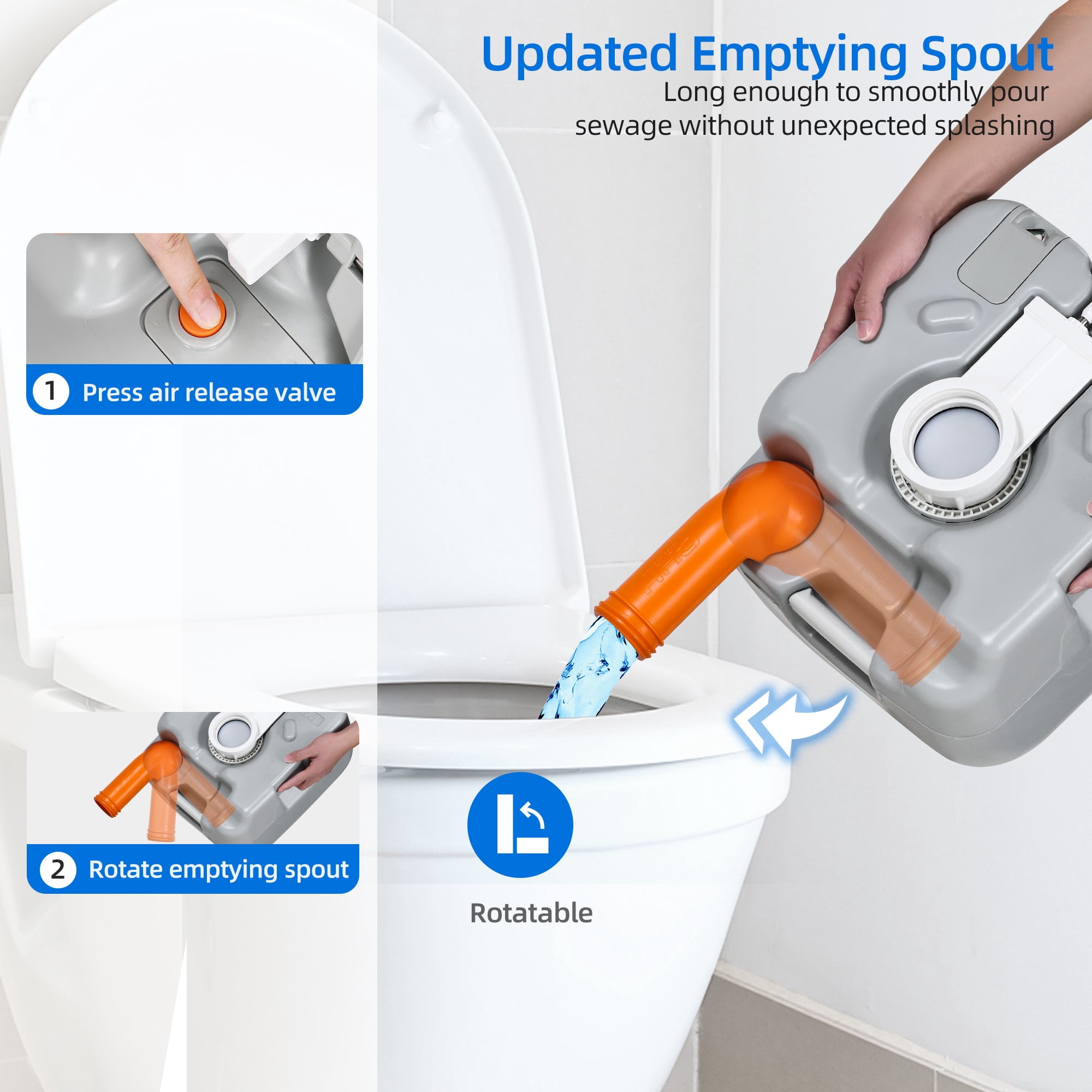 DEXTRUS 5.8 Gallon Portable Toilet, Travel RV Potty,RV Toilet with Level indicator, T-type Water Outlets, Anti-Leak Handle Water Pump, Rotating Spout for Outdoor,Indoor
