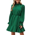 thumbnail image 2 of Vestido de volantes de manga larga con cuello simulado para mujer Mini vestido casual de línea A de color puro ANGGREK  Otros, 2 of 6