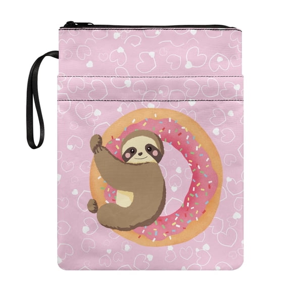 HELLHERO Book Cover Sleeve Pouch Book Organzier Holder Polyester Fabric Handle Storage & Portability with Lightweight Reusable Donut Sloth