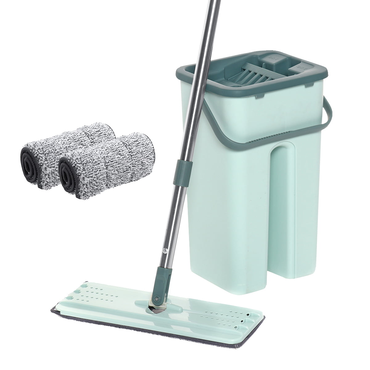 Flat Squeeze Bucket Mop Dry Wet 360° Floor Cleaning Microfiber Mop Pad Hand Free 
